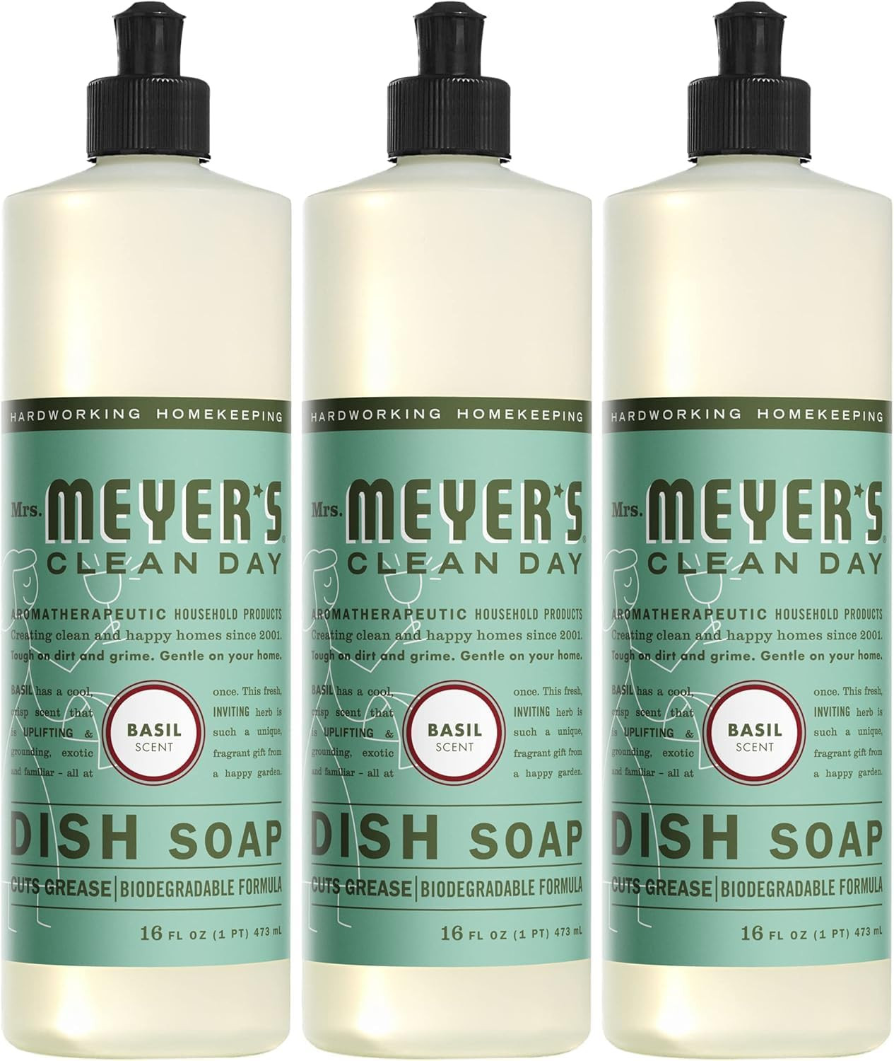 CLEAN DAY Liquid Dish Soap, Basil, 16 Fl. Oz - Pack of 3