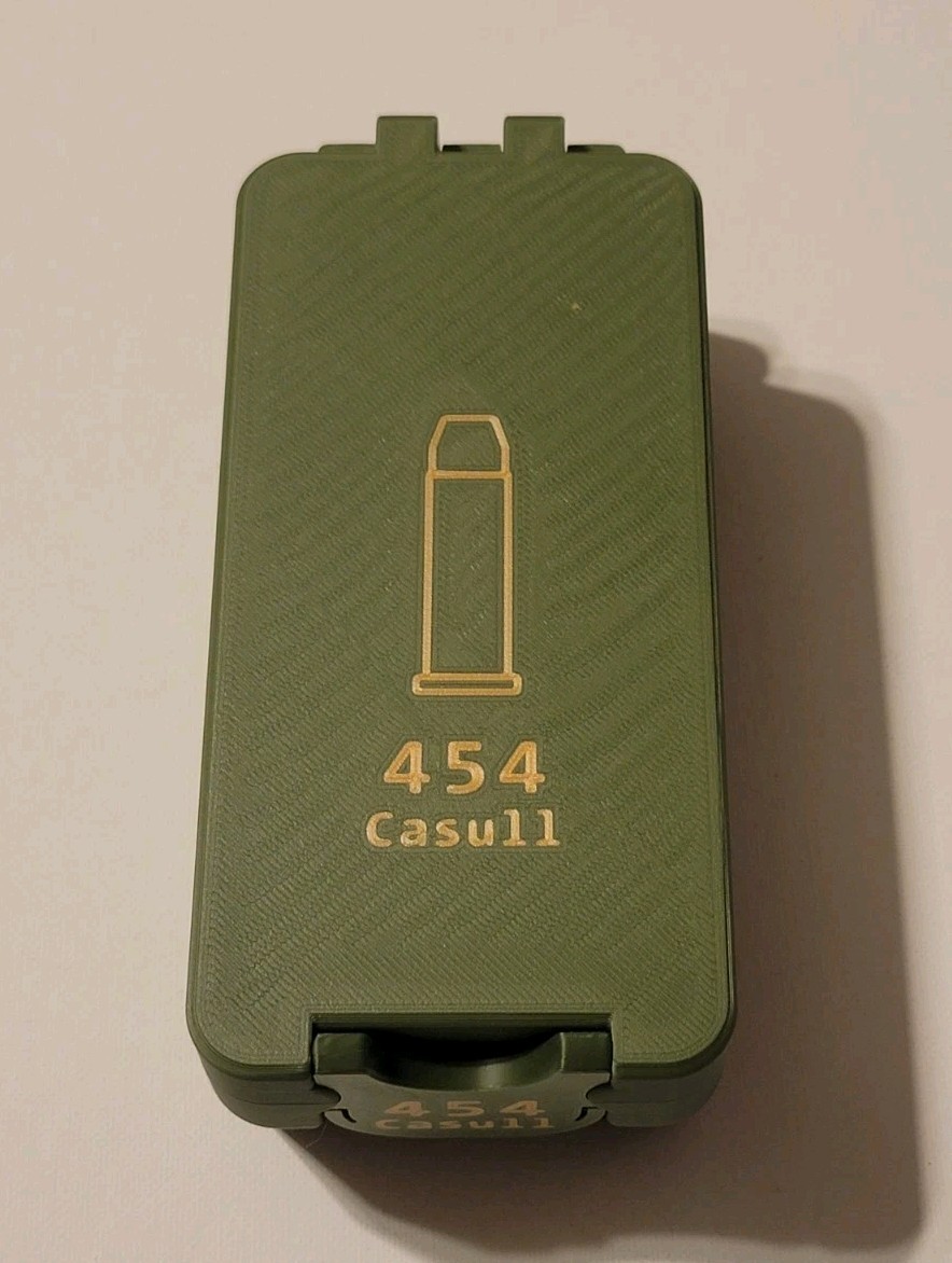 454 Casull Ammo Box Snap Lock 50 rd 3D Printed Storage Olive Green Gold Pla