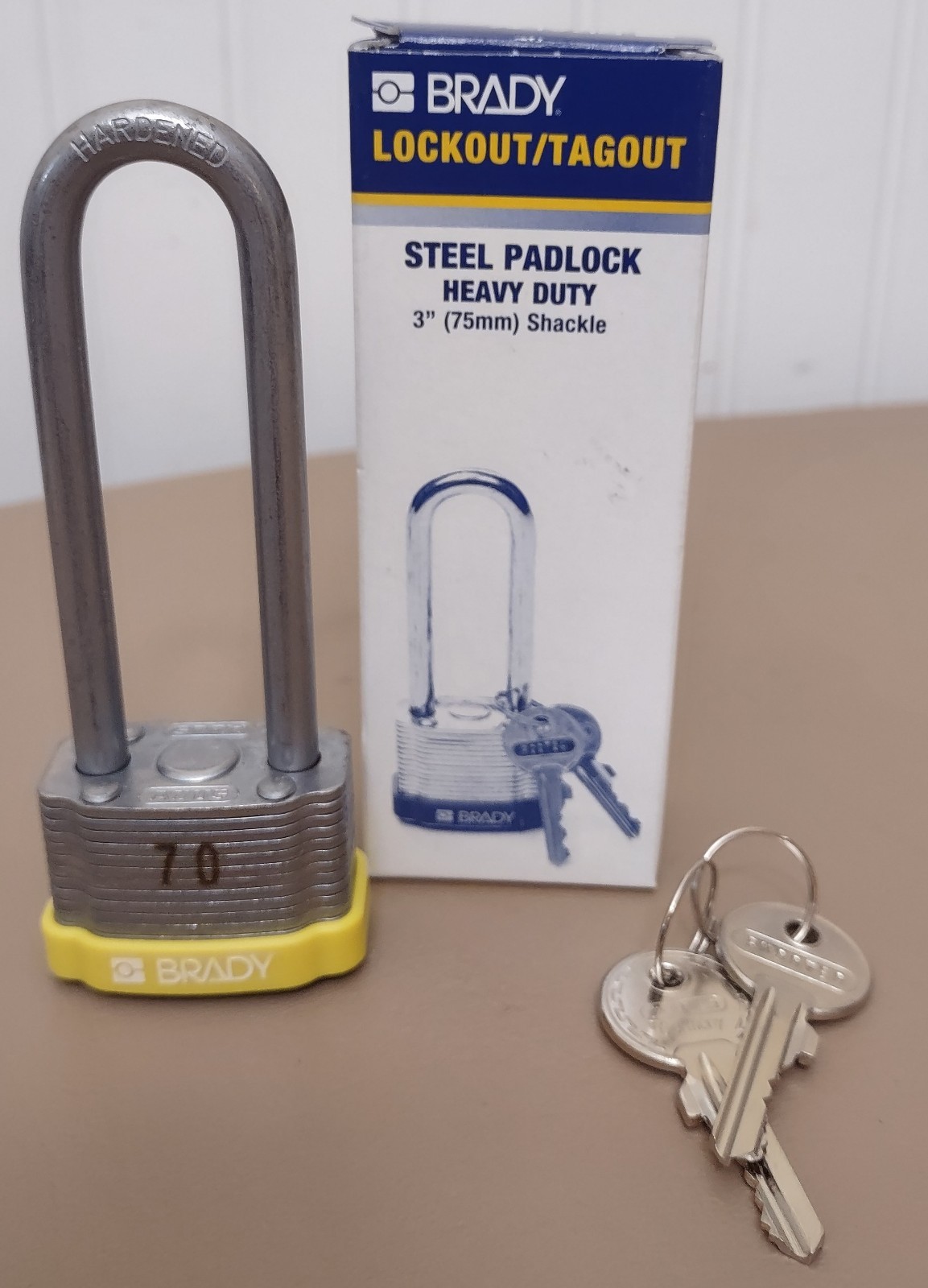 Brady Lockout Tagout Steel Shackle Padlock  Heavy Duty 3" 75mm Shackle Yellow