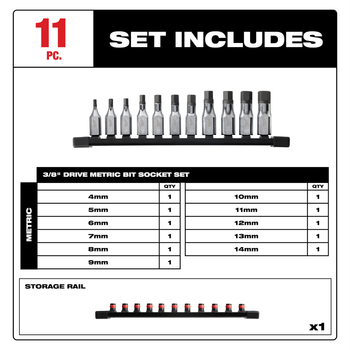 Milwaukee Tool 11pc 3/8" Drive Hex Bit Socket Set - Metric