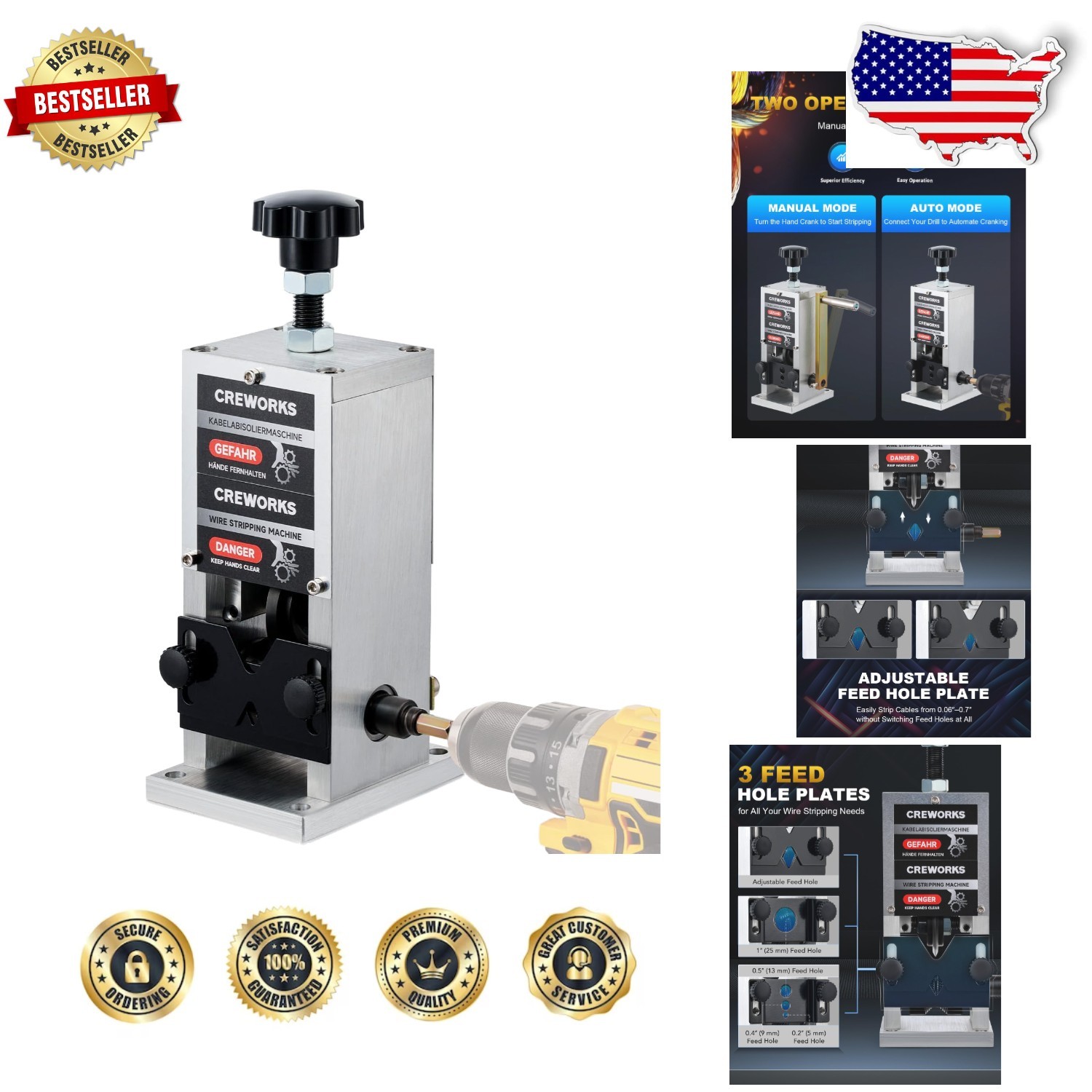 Efficient Wire Stripping Machine Alloy Steel Blade Ergonomic Grip 0.06-1"