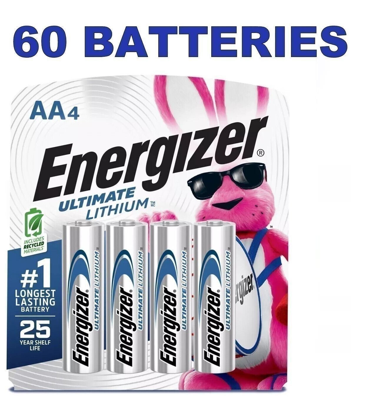 60 Energizer L91 Ultimate Lithium AA 1.5V Batteries
