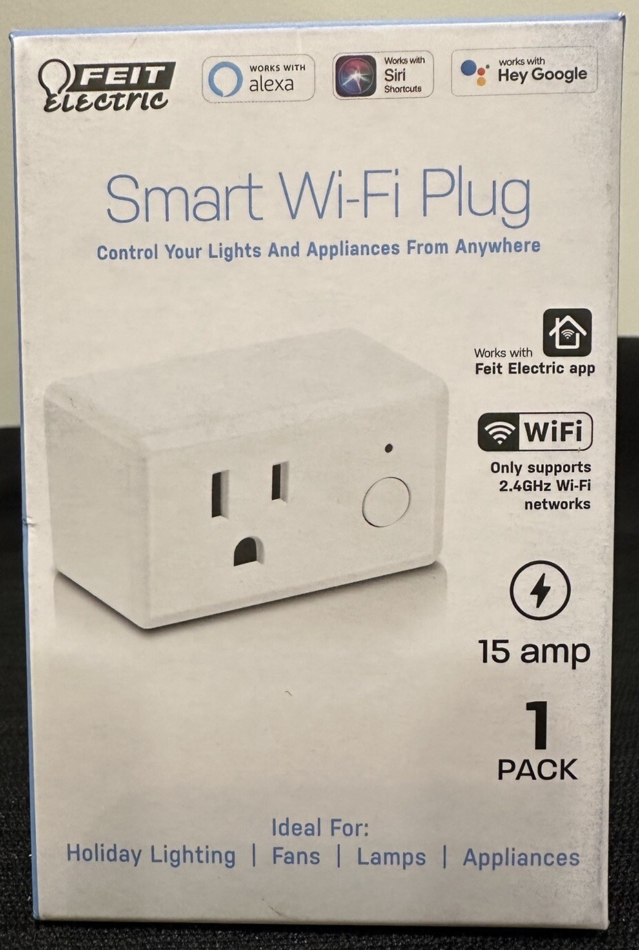 FEIT ELECTRIC-Indoor Smart Wi-Fi Single Outlet Wall Plug-White-Alexa-Google-Siri
