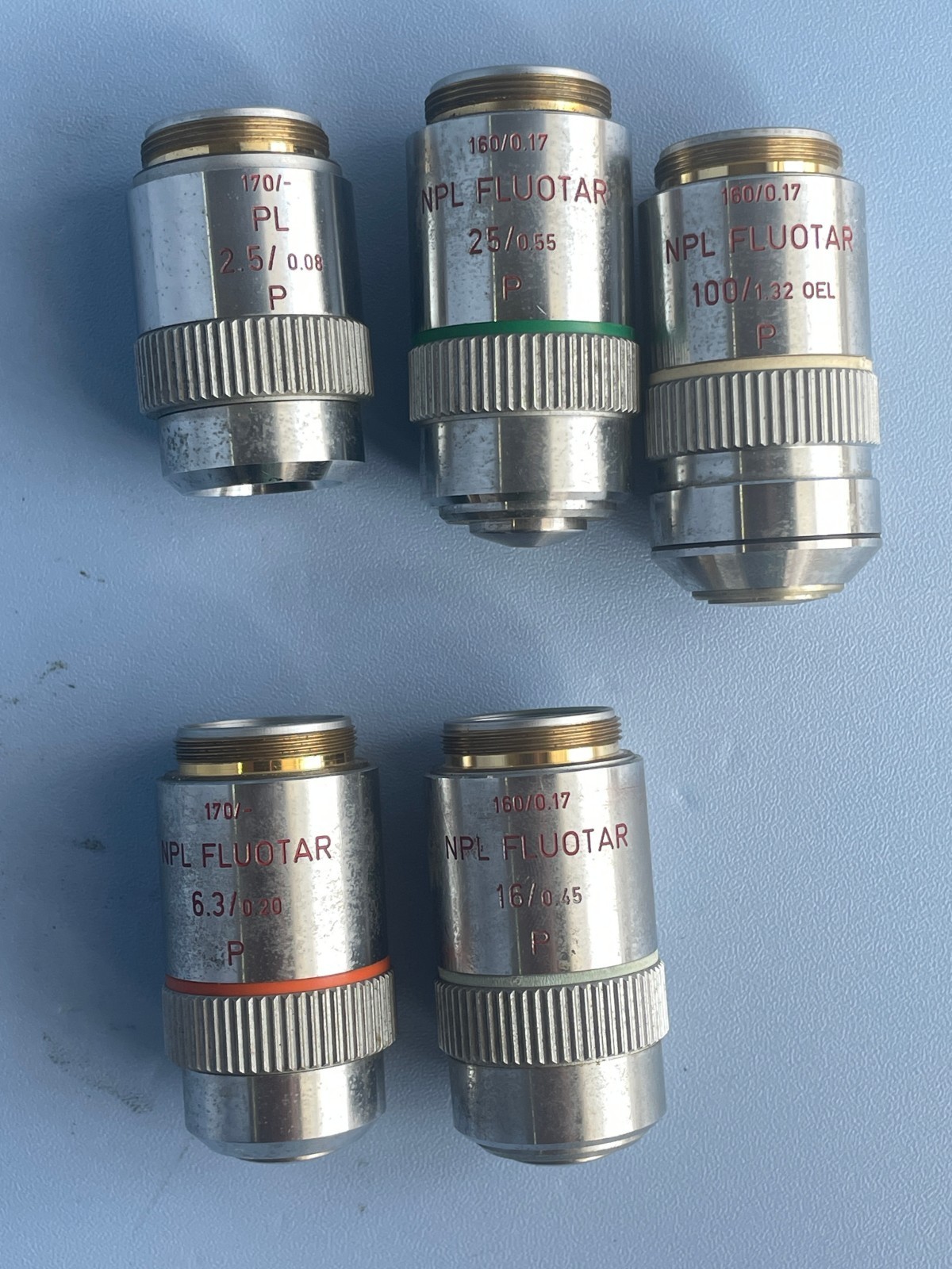 LEITZ/LEICA Microscope objective lens set NPL FLUOTAR P 2.5/6.3/16/25/100
