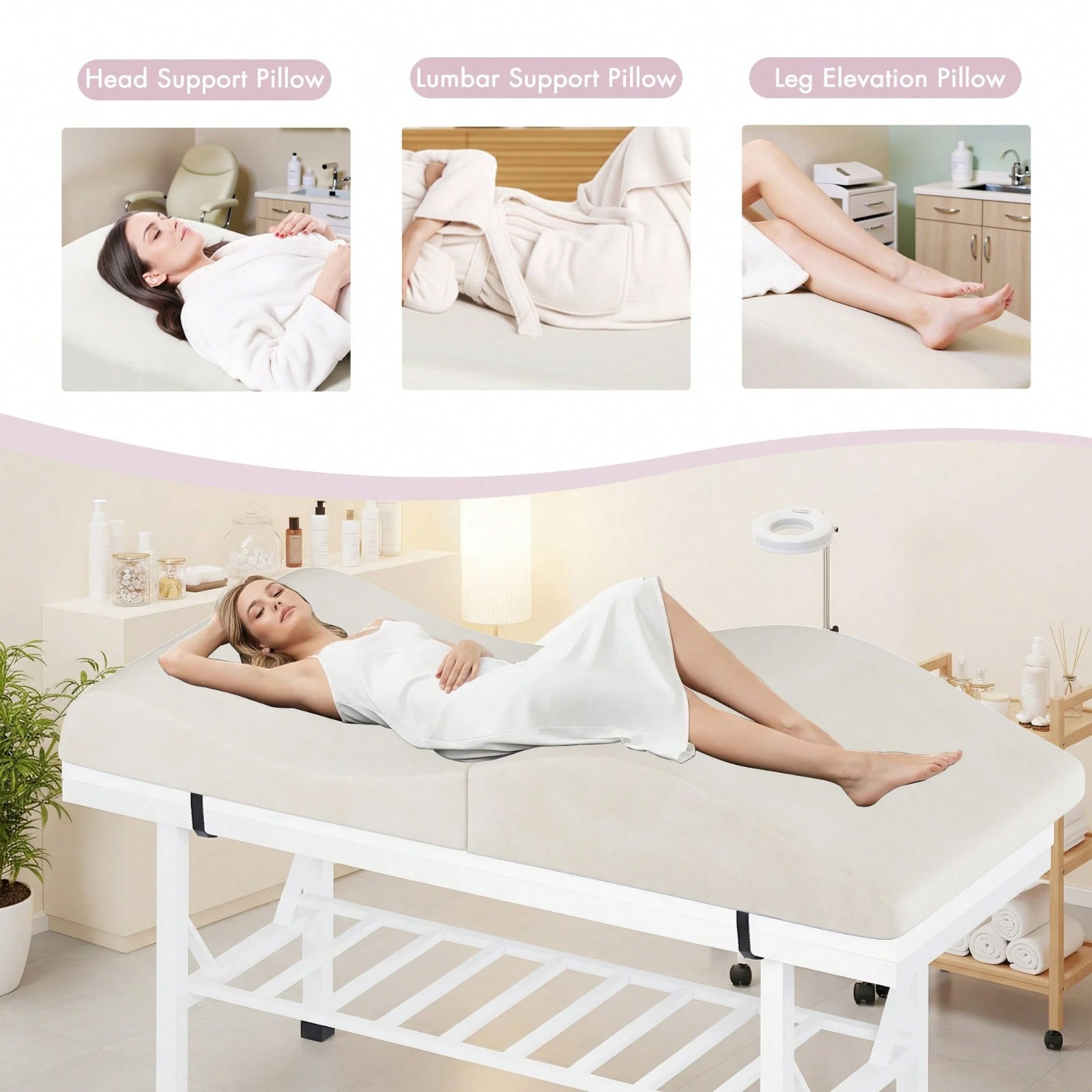 Foldable Lash Bed Topper Foam Cushion Massage Table Spa Pad Beige