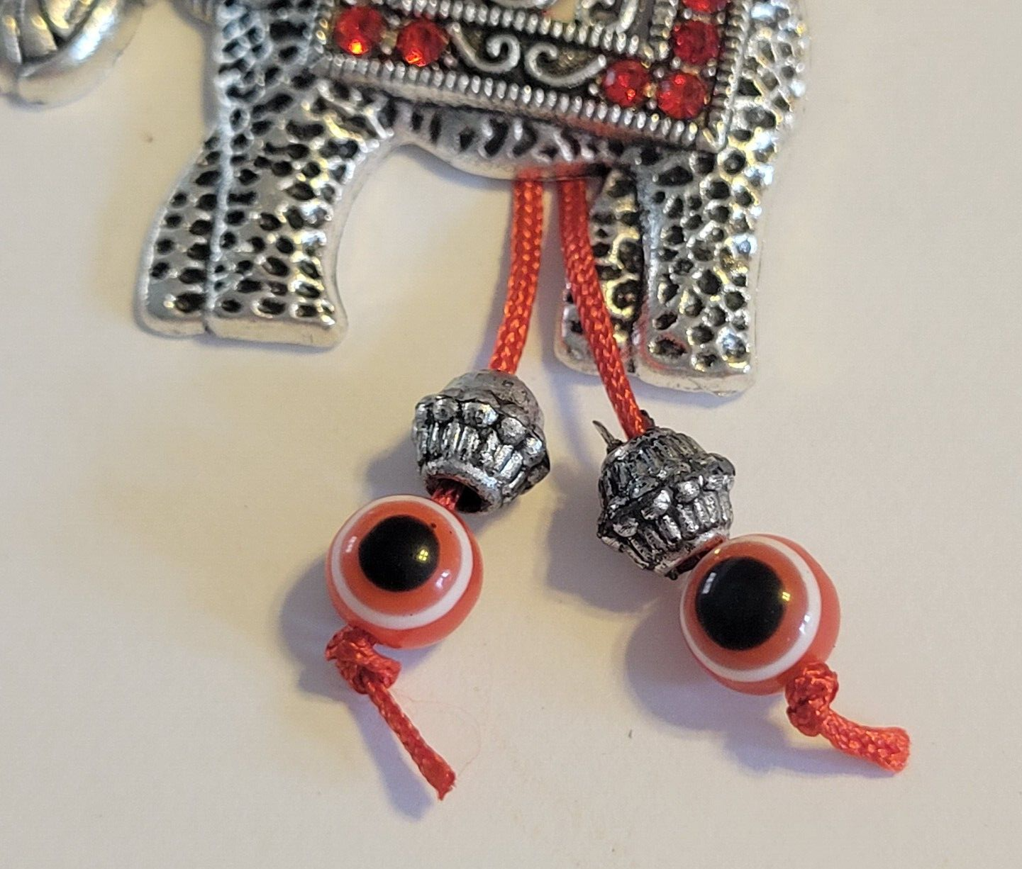 Elephant Key Chain Hanging Ring Silver Mati Red Evil Eye Protection Rhinestones