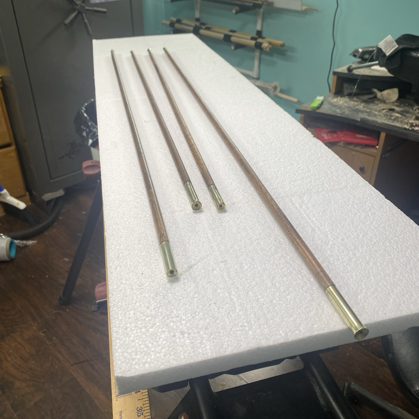 Hickory Ramrod 40”Long X 5/16”Diameter with Brass Tips. Deep Walnut Stained.