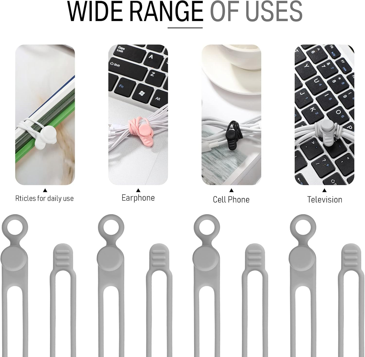 40 Pcs Silicone Cable Ties Reusable Holder Strap Cord Ties Adjustable Cable Stra