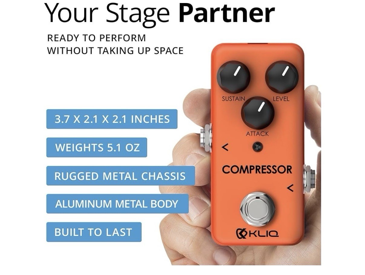 KLIQ Tiny-Compressor Effect Pedal for Guitar & Bass Compressor (Orange)