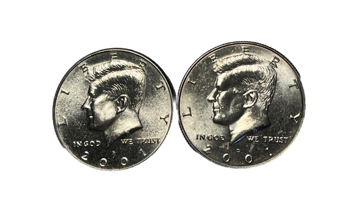 2001 P & D Kennedy Half Dollars from Mint Sealed Rolls (2 Coins)