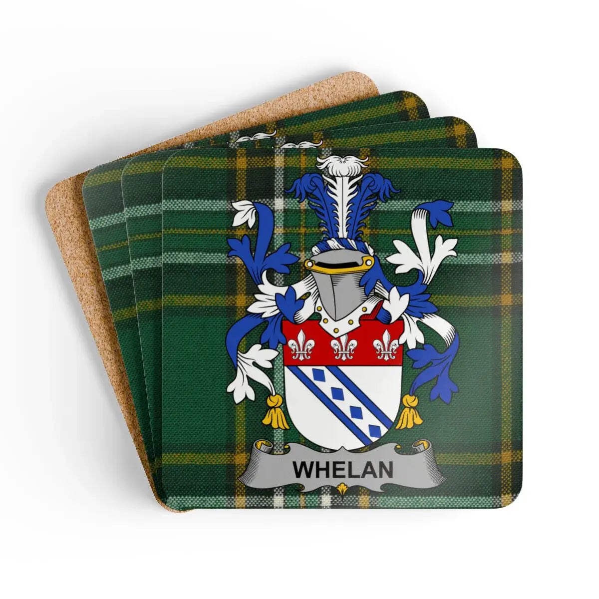 Whelan Irish Family Crest Tartan Coaster Set