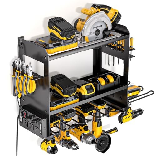 Power Tool Organizer Wall Mount with Charging Station, Cordless Tools Black
