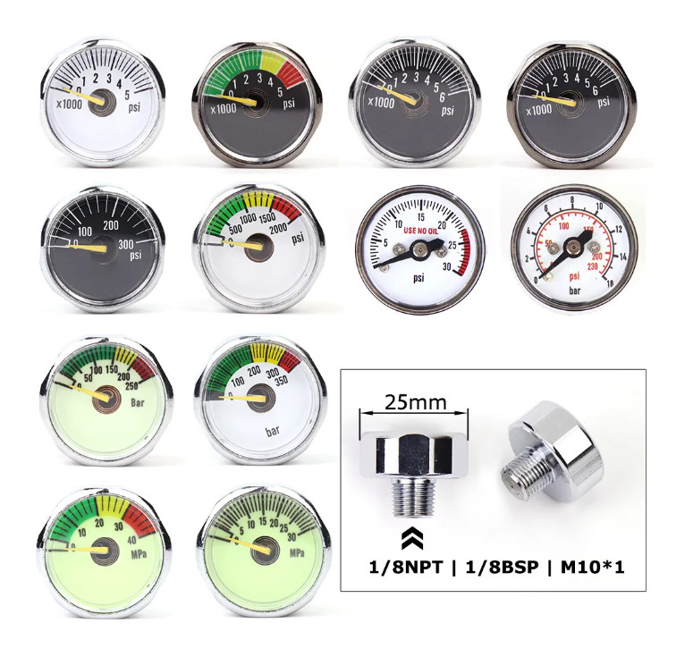 PCP Air Mini Micro Pressure Gauge Manometre Manometer 1/8BSP(G1/8) 1/8NPT M10 M8