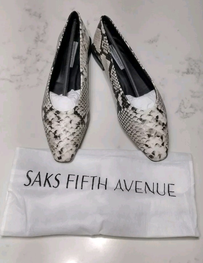 Saks Fifth Avenue Women's Embossed Python Black White Flats Size 8