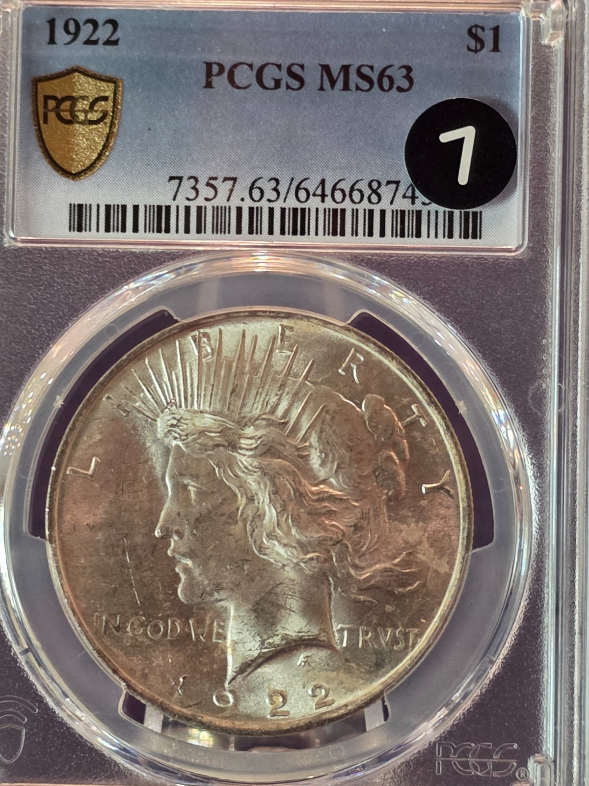 1922 P PCGS MS63 Peace Silver Dollar $1 US Mint Coin Blast White #7 Graded 04/26