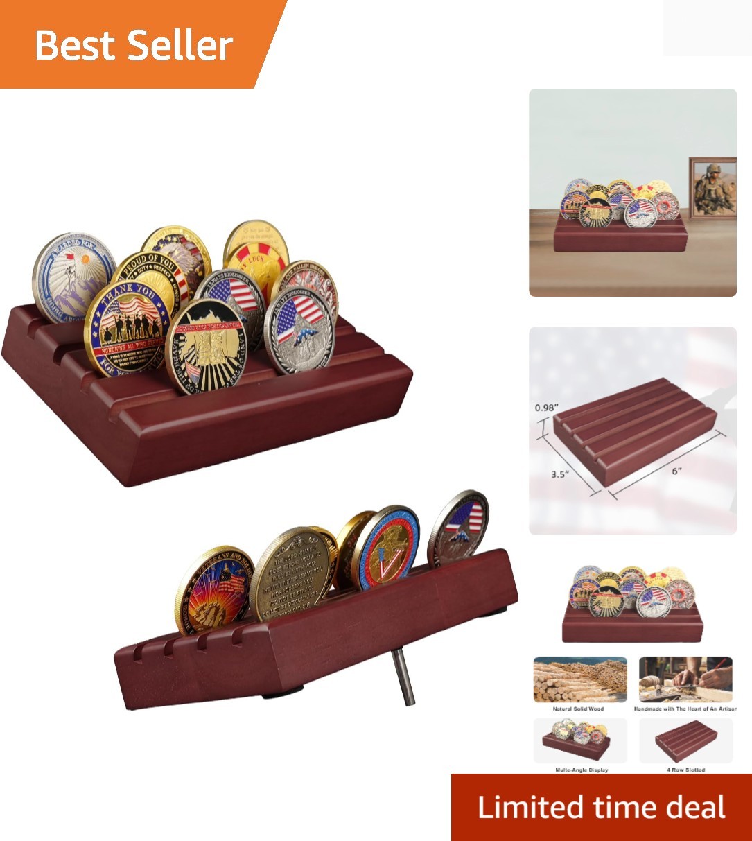 Small Military Challenge Coins Display Holder Solid Wood Challenge Coin Stand...
