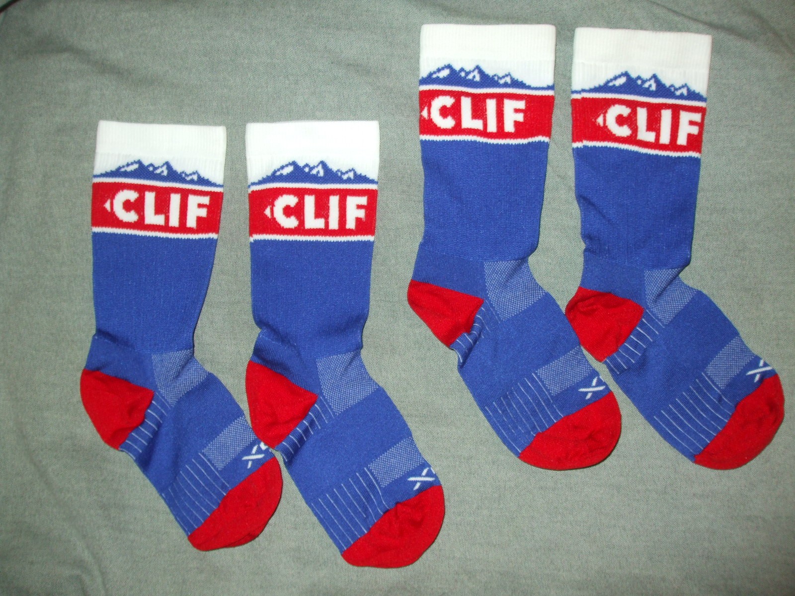 Two (2) Pairs - Sock-Guy SGX Cycling Socks, Blue, Team Clif, XS