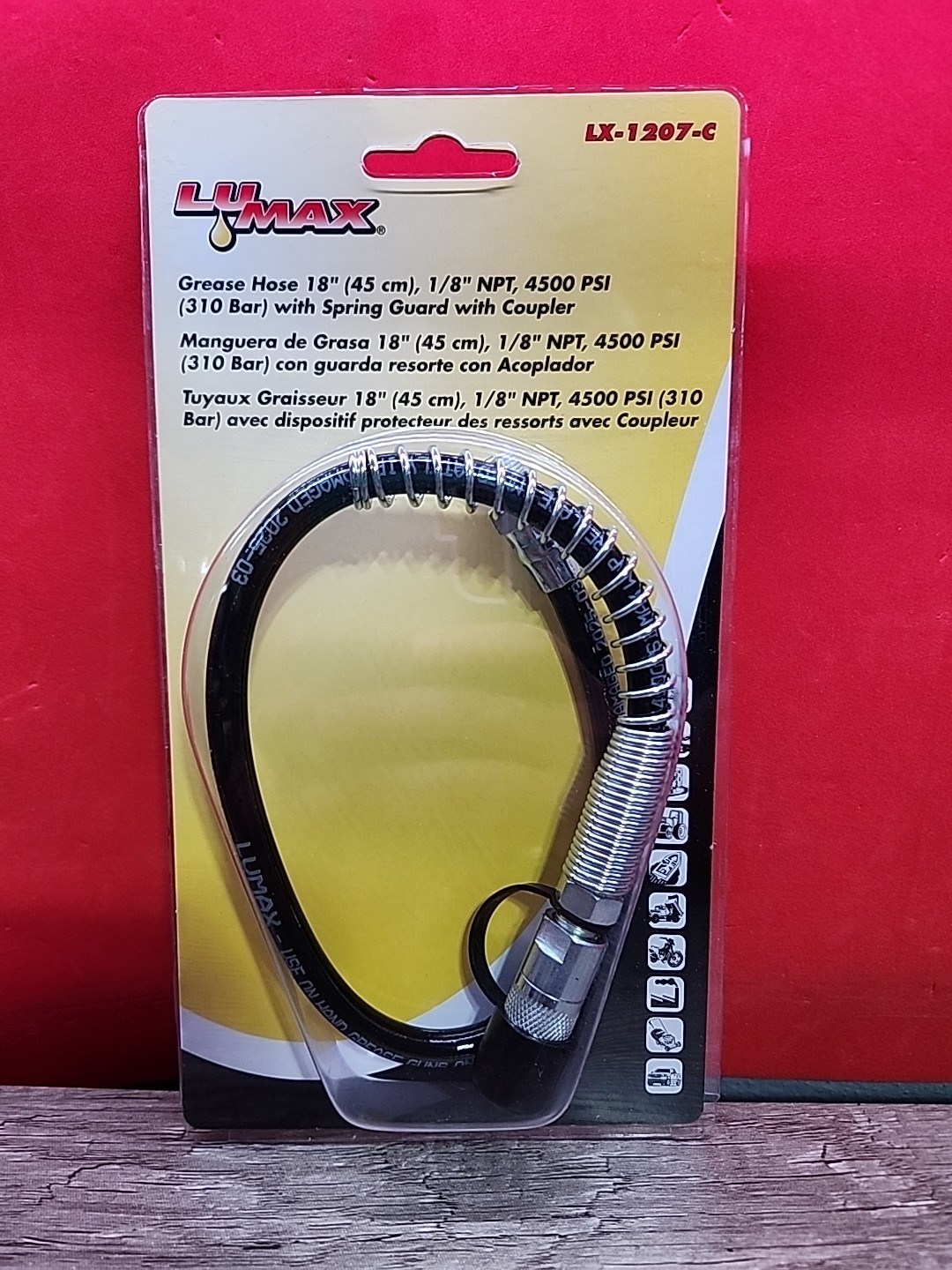 LUMAX LX-1207-C 18" Grease Gun Hose 1/8" NPT 4500 PSI w/ Spring Guard