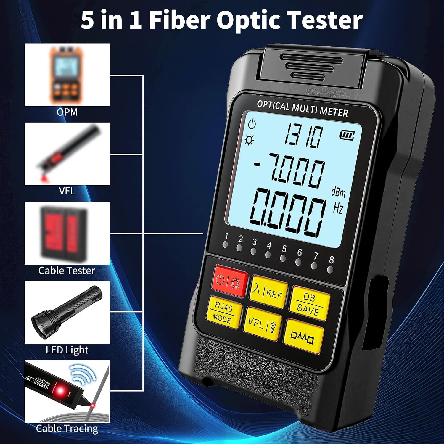 Portable 5-in-1 Network Tester with Optical Power Meter & Fault Locator Function