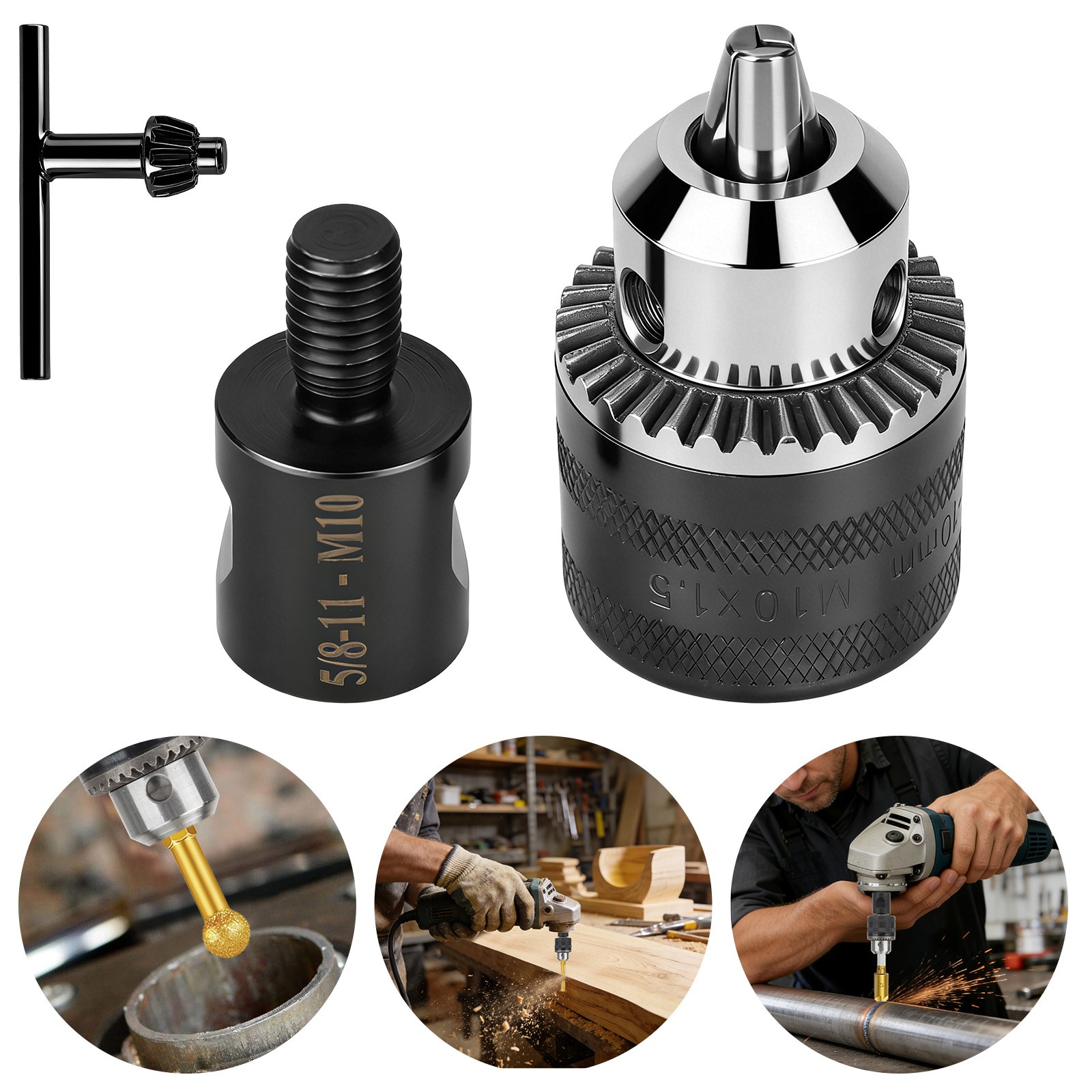 Angle Grinder Electric Drill Chuck Adapter 5/8"-11" to M10 Keyed Chuck 1.5-10mm