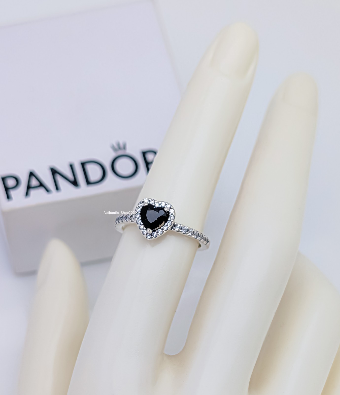 New 100% Authentic PANDORA 925 Sparkle Pave Elevated Black Heart Ring 198421C04