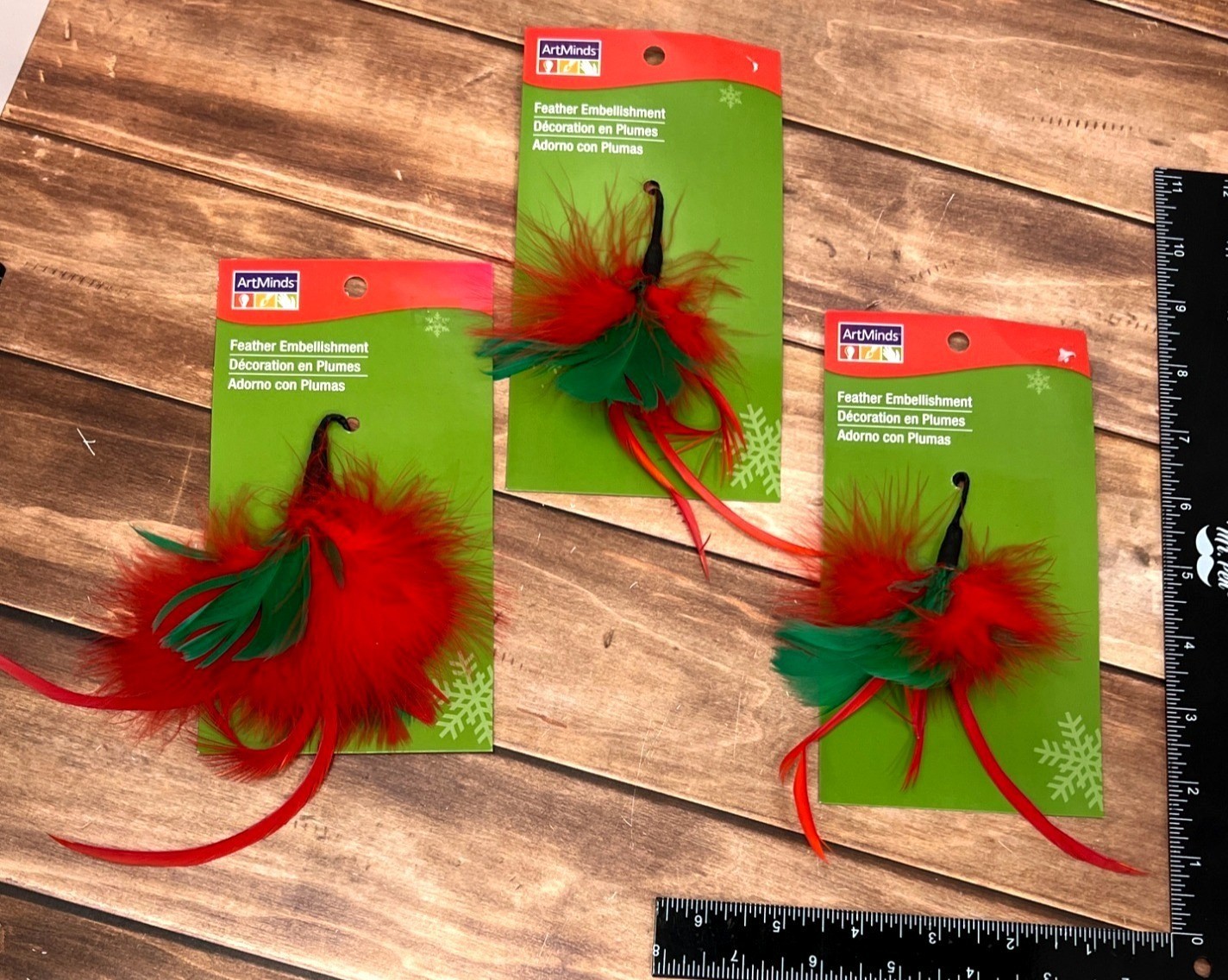 279707 3 PACK Feather Embellishment Decor For Crafts & Projects RED / BROWN