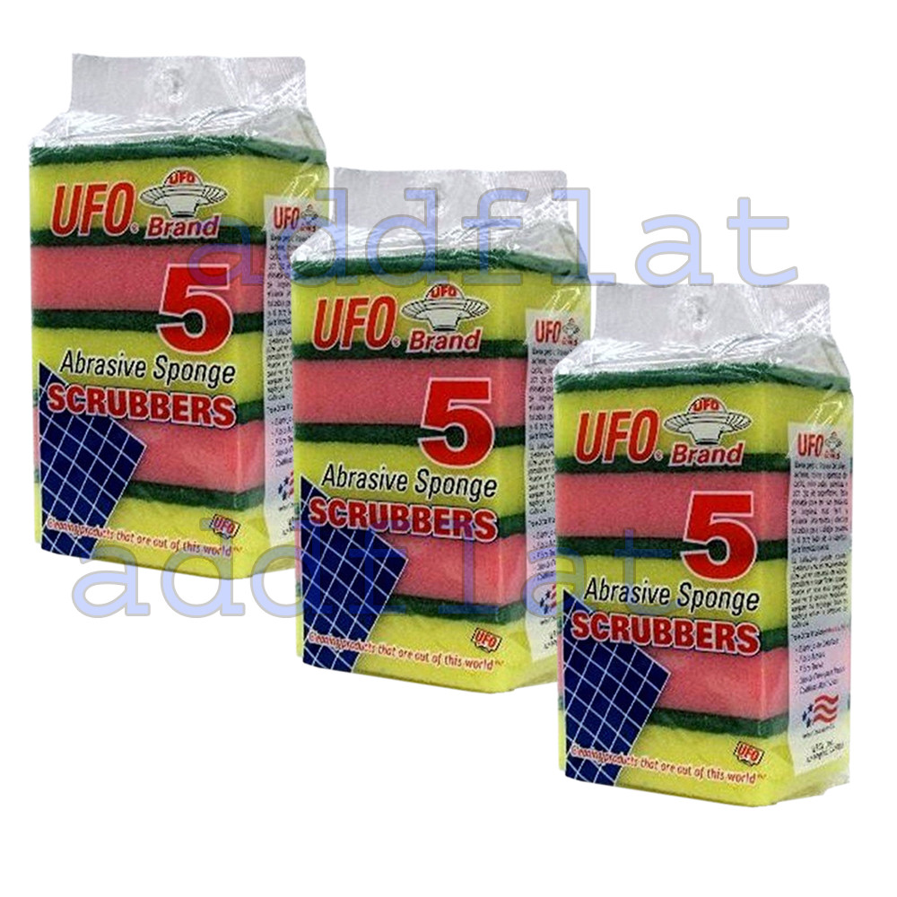Lot of 15 Yellow Sponge Green Scrubber Scrub Scourer for Wash Clean Dish AD-15
