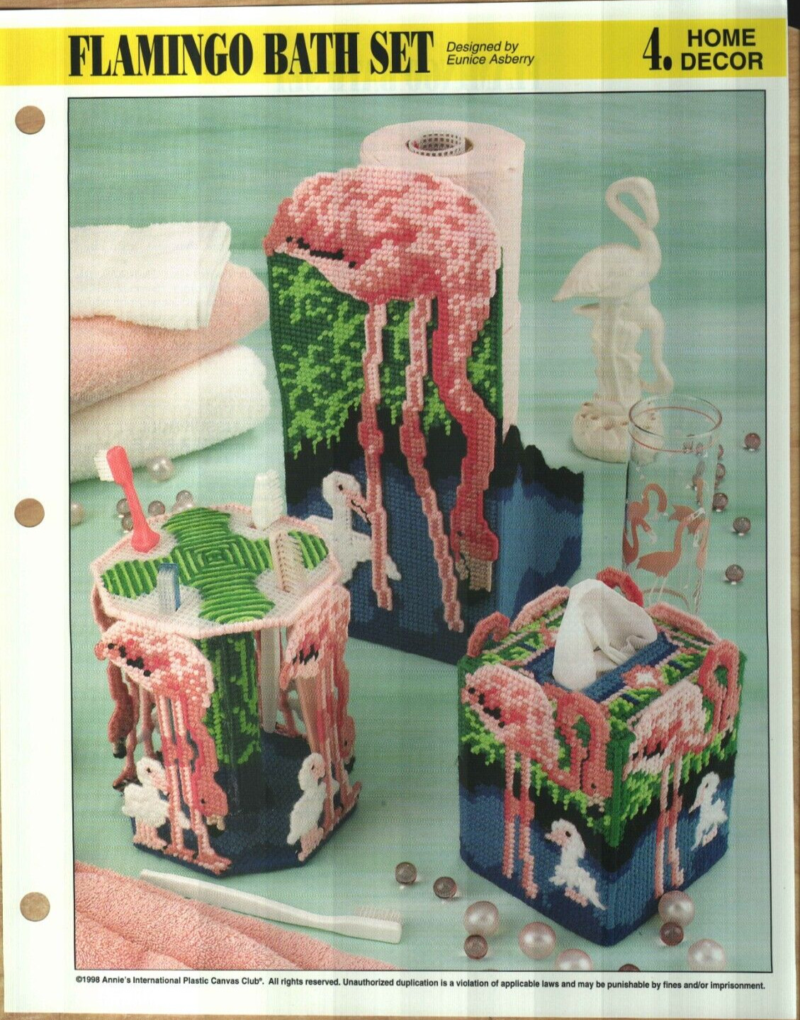 NEW FLAMINGO BATH SET ANNIE'S PLASTIC CANVAS PATTERN INSTRUCTIONS HTF