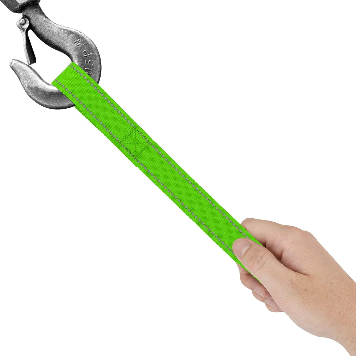 1 Inch Winch Hook Pull Strap with Reflective Nylon - Hot Lime Green Color: