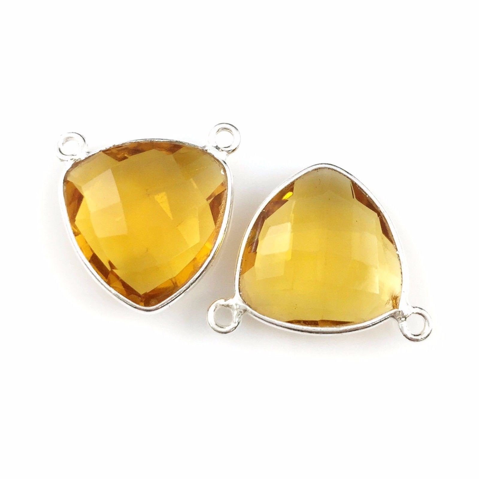 Bezel Gem Links-  Sterling Silver-Small Trillion-15mm- Citrine Quartz-1pc