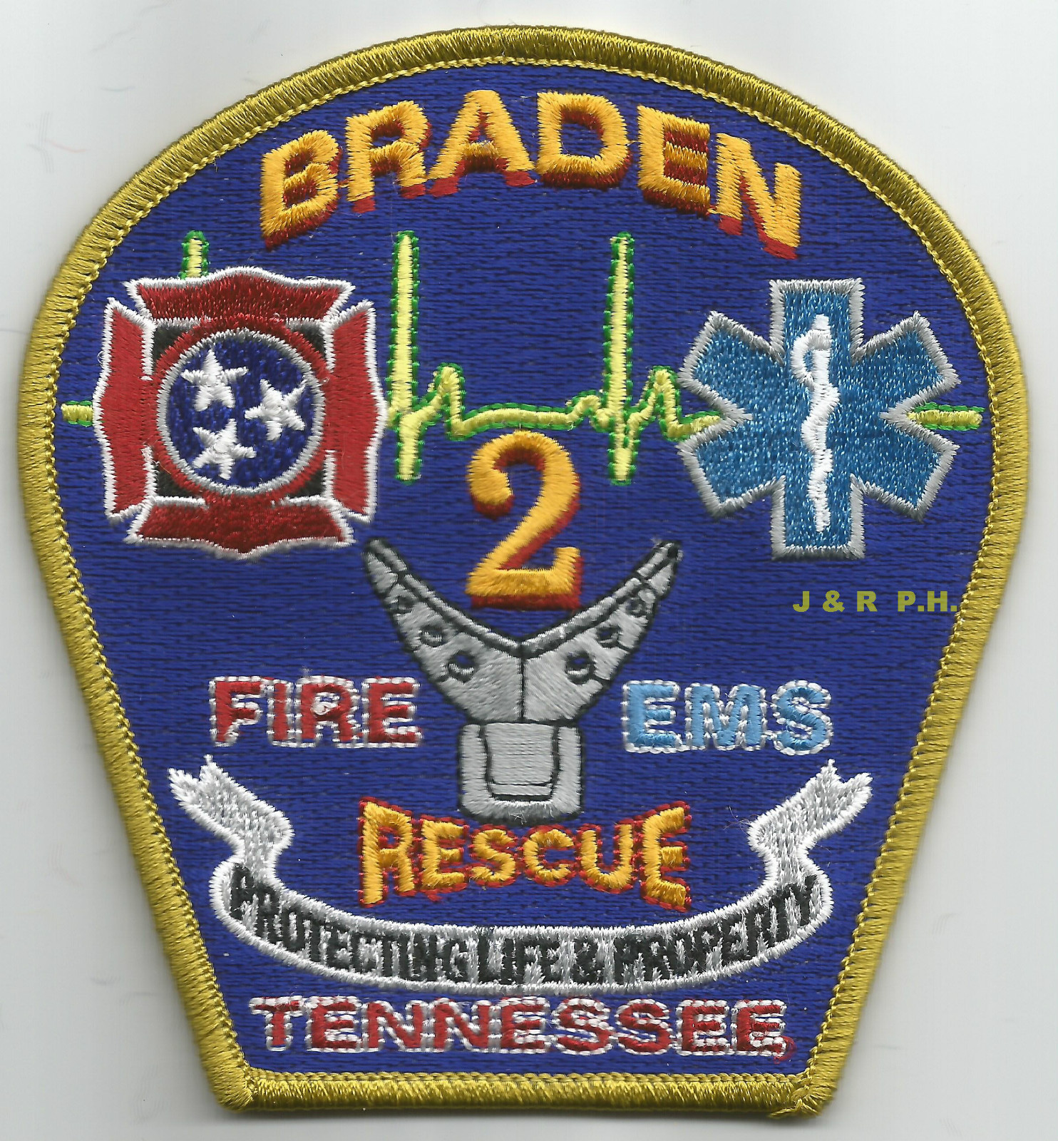 Braden  Station-2, TN  "Fire - Rescue - E.M.S."  (3.75" x 4" size) fire patch