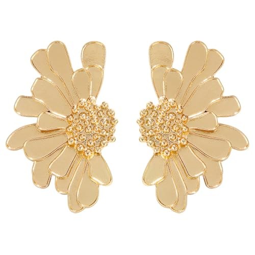 ONLYJUMP 3D Large Flower Earrings for Women Chic Petal Statement Gold Daisy