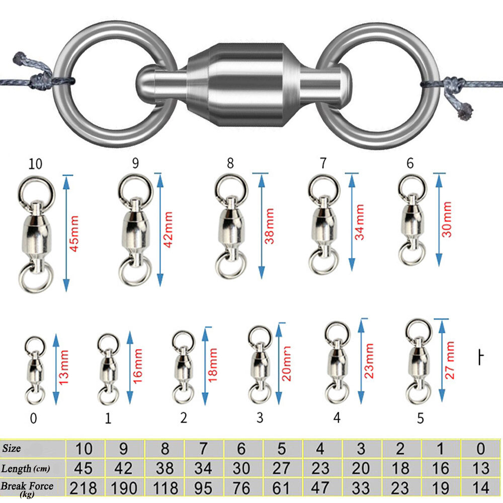 20pcs Ball Bearing Fishing Swivels Solid Ring Trolling silver Nickel #0-#8