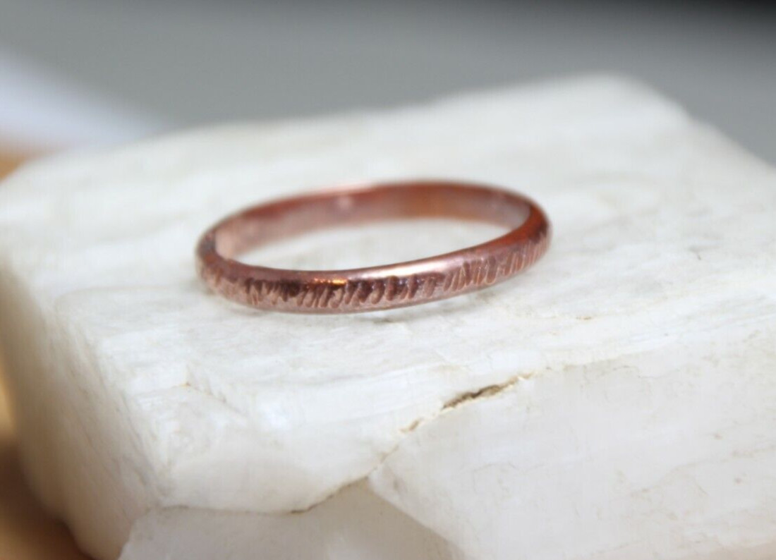 Copper Ring Stackable Hammered Rings band Size 14.5 Wedding Ring 3mm width