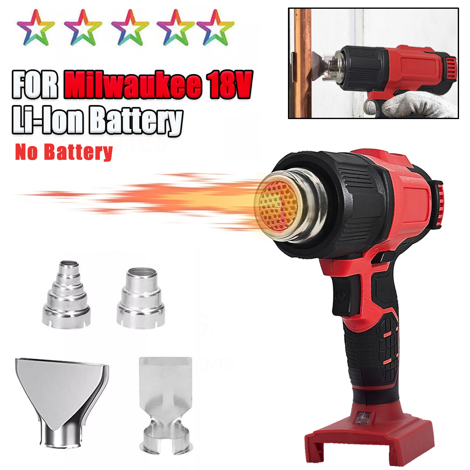 Cordless Heat Gun for Milwaukee 18V Li-ion Battery Hot Air Gun With 4 Nozzles