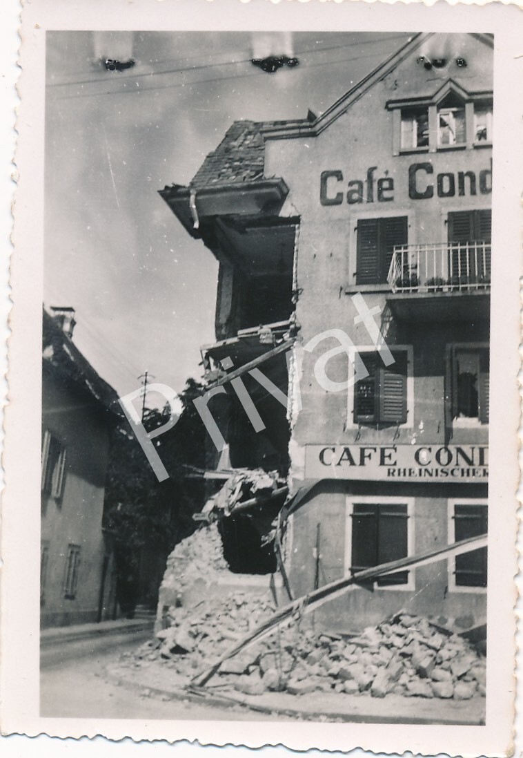 Photo WW II Wehrmacht Small Town Alsace Ruin Cafe France L1.94