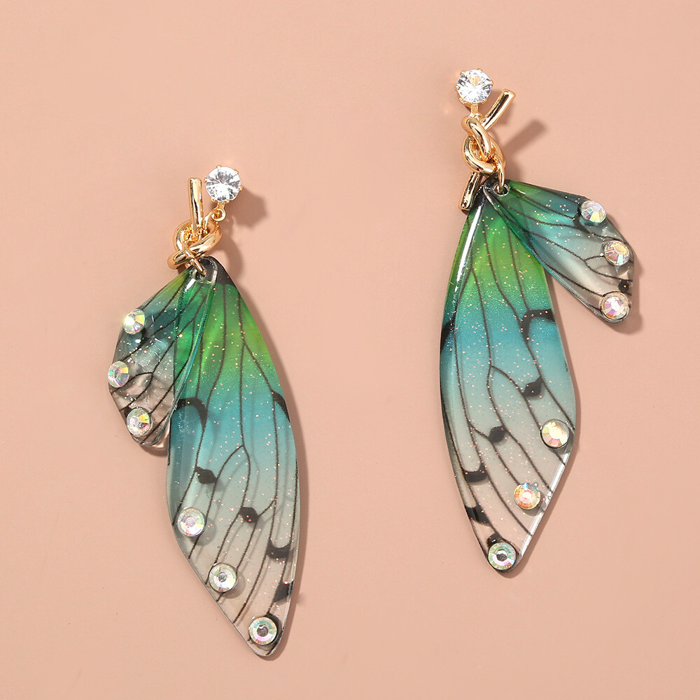 Bohemian Dangle Crystal Earrings Butterfly Wings Tassel Handmade Boho Style
