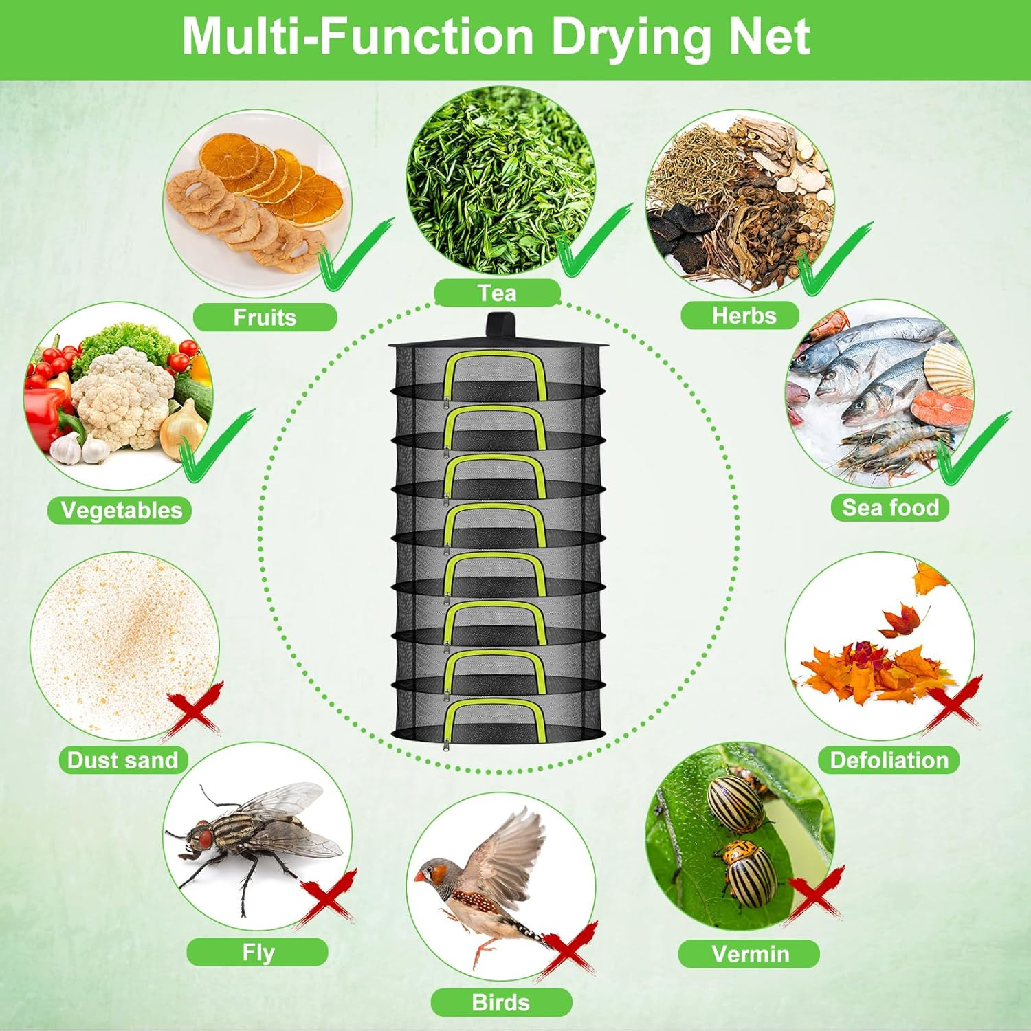 8 Layer Herb Drying Rack, Herb Drying Rack Hanging Mesh, Foldable Grass Drying R