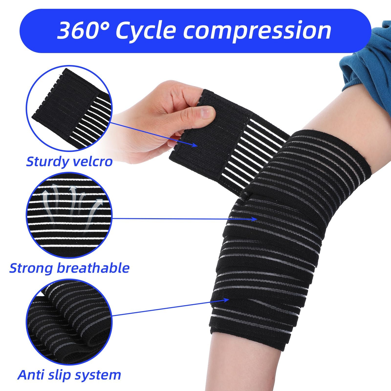 2 PCS Extra Long Elastic Knee Wrap Compression Bandage Brace , Adjustable Com...