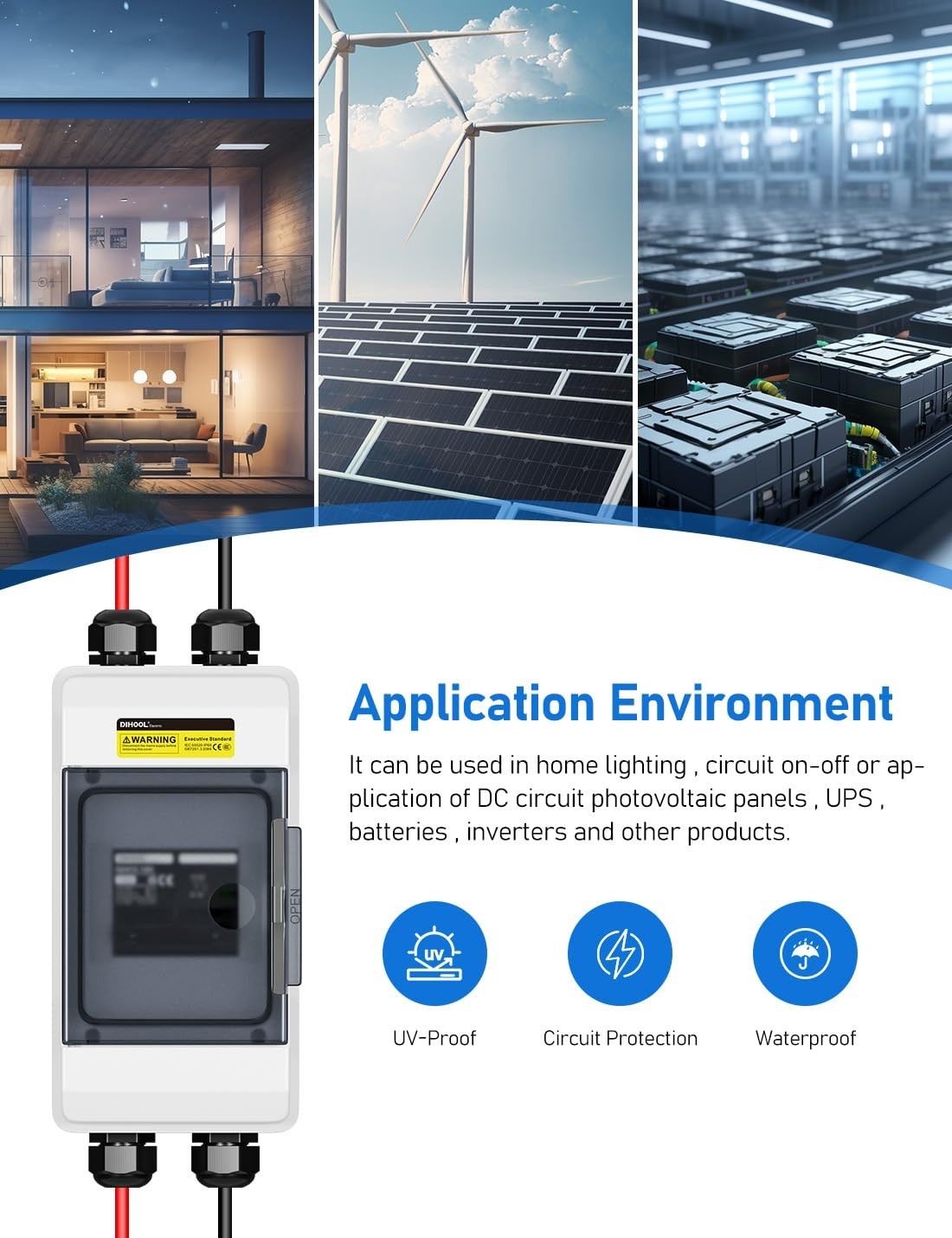 Solar Panel Disconnect Switch 80A DC 1000V Circuit Breaker Box Waterproof