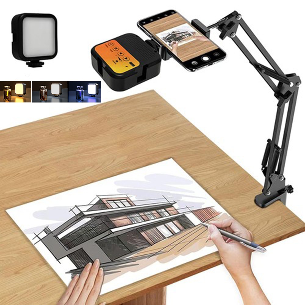 Overhead Phone Mount Articulating Arm Cell Phone Holder with LED Light Phone