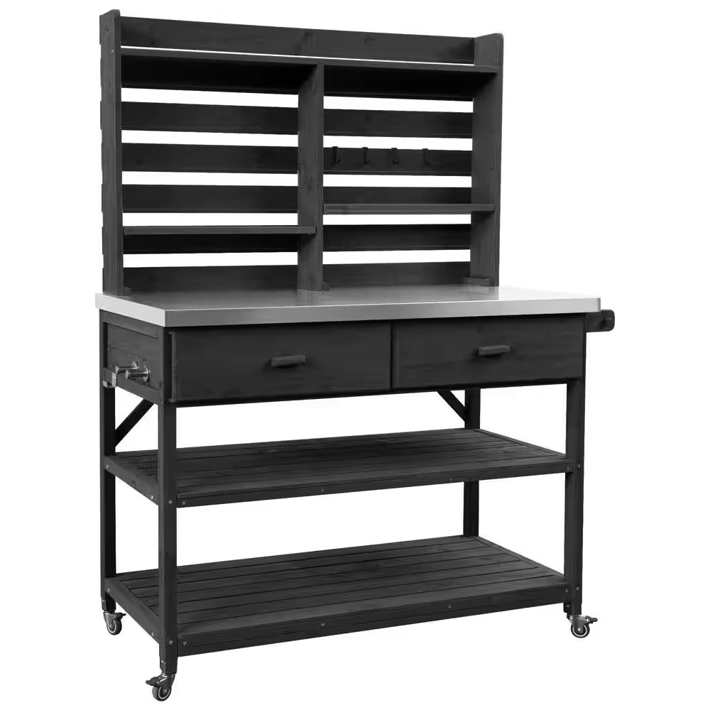 52 In. W X 65 In. H Outdoor Potting Bench Table with Lockable Wheels Kitchen Isl