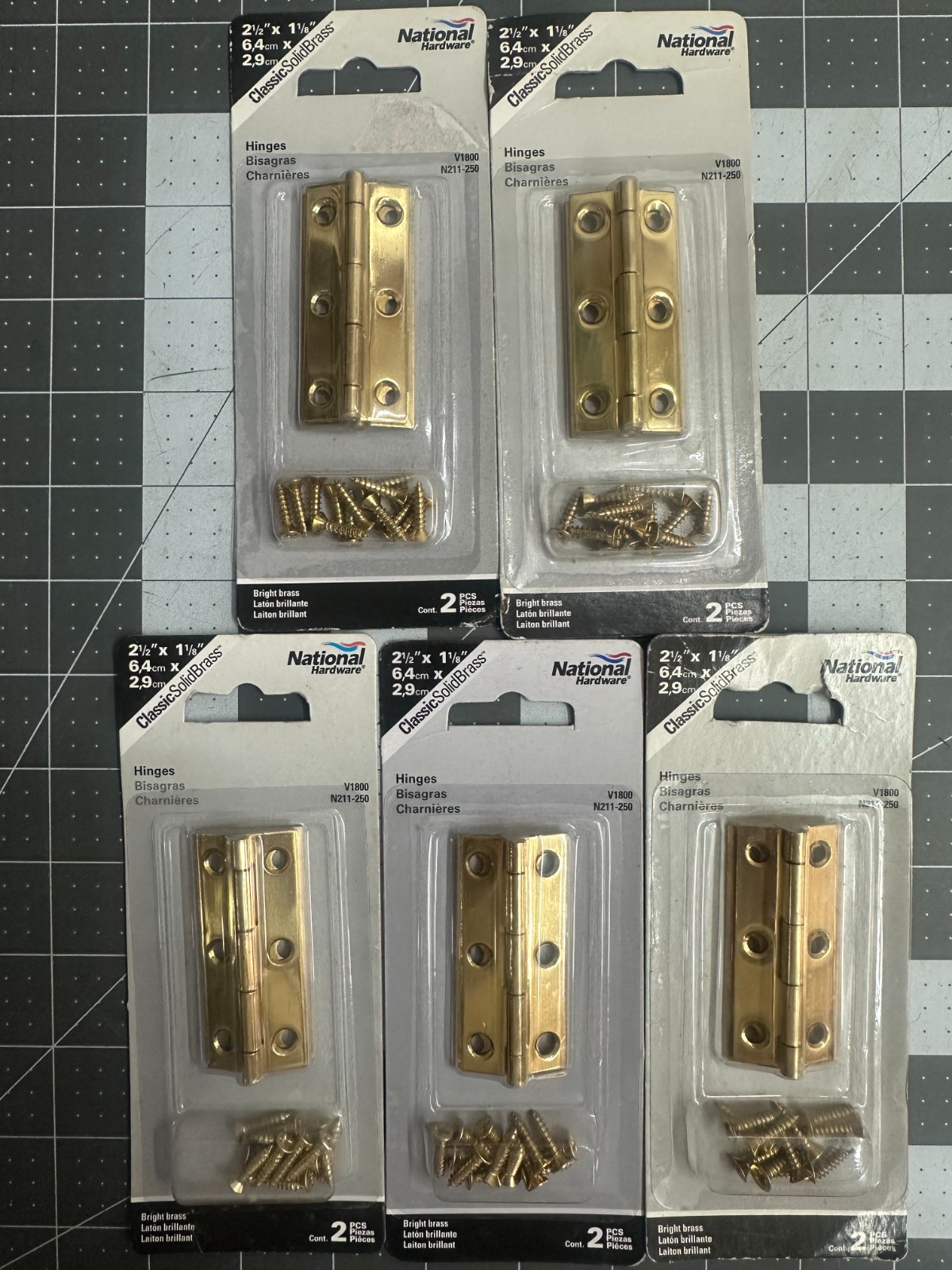 5-pack (10 hinges) National Hardware Bright Brass Narrow 2-1/2" Mini N211-250