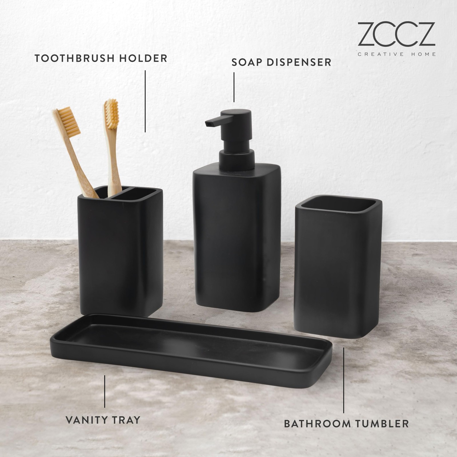 Matte Black Bathroom Accessory Sets, 4 Pieces Bathroom Accessories Complete Set