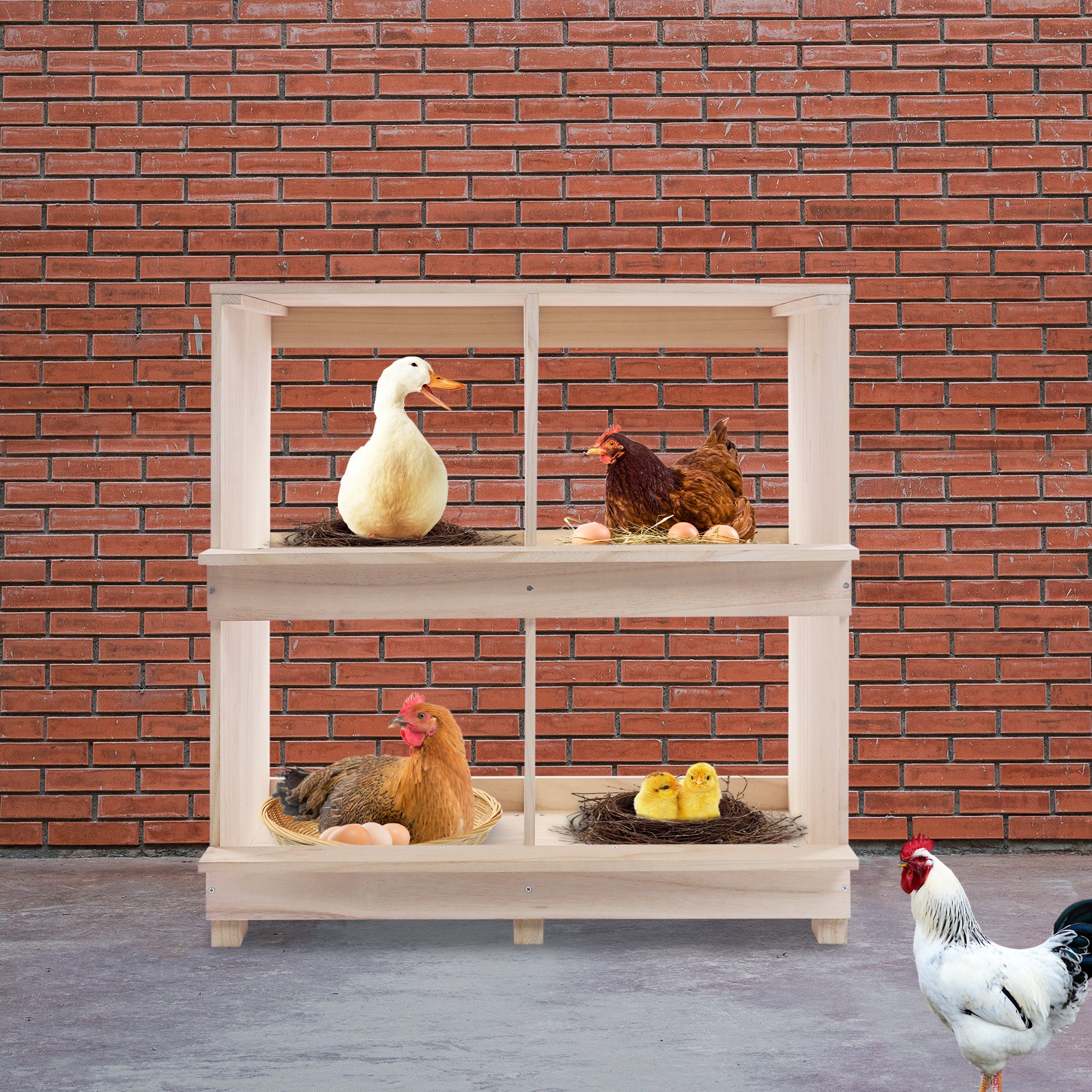 2 Tiers Chicken Laying Boxes 4 Hole Nesting Box Four Compartment Lay Case Farm