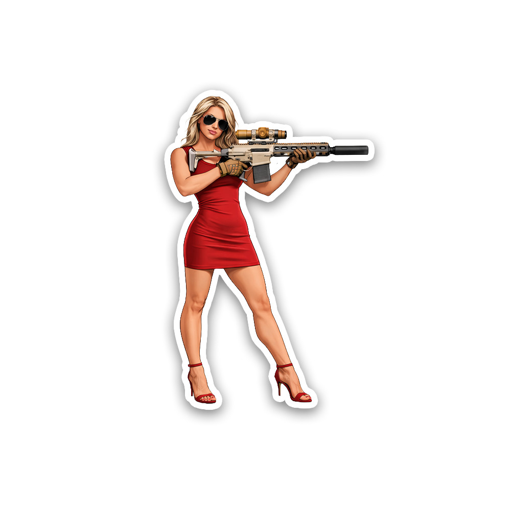 Q BoomBox Woman Sticker 4 Inch Vinyl Decal Gun Girls Scope Rifle