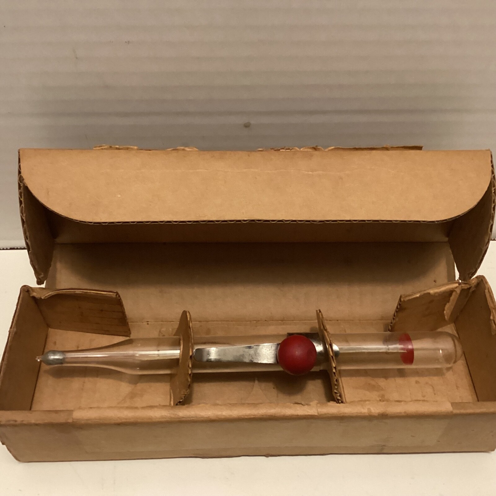 Vintage Acu-Rite 50s candy, Jelly  Glass thermometer with wooden ball handle