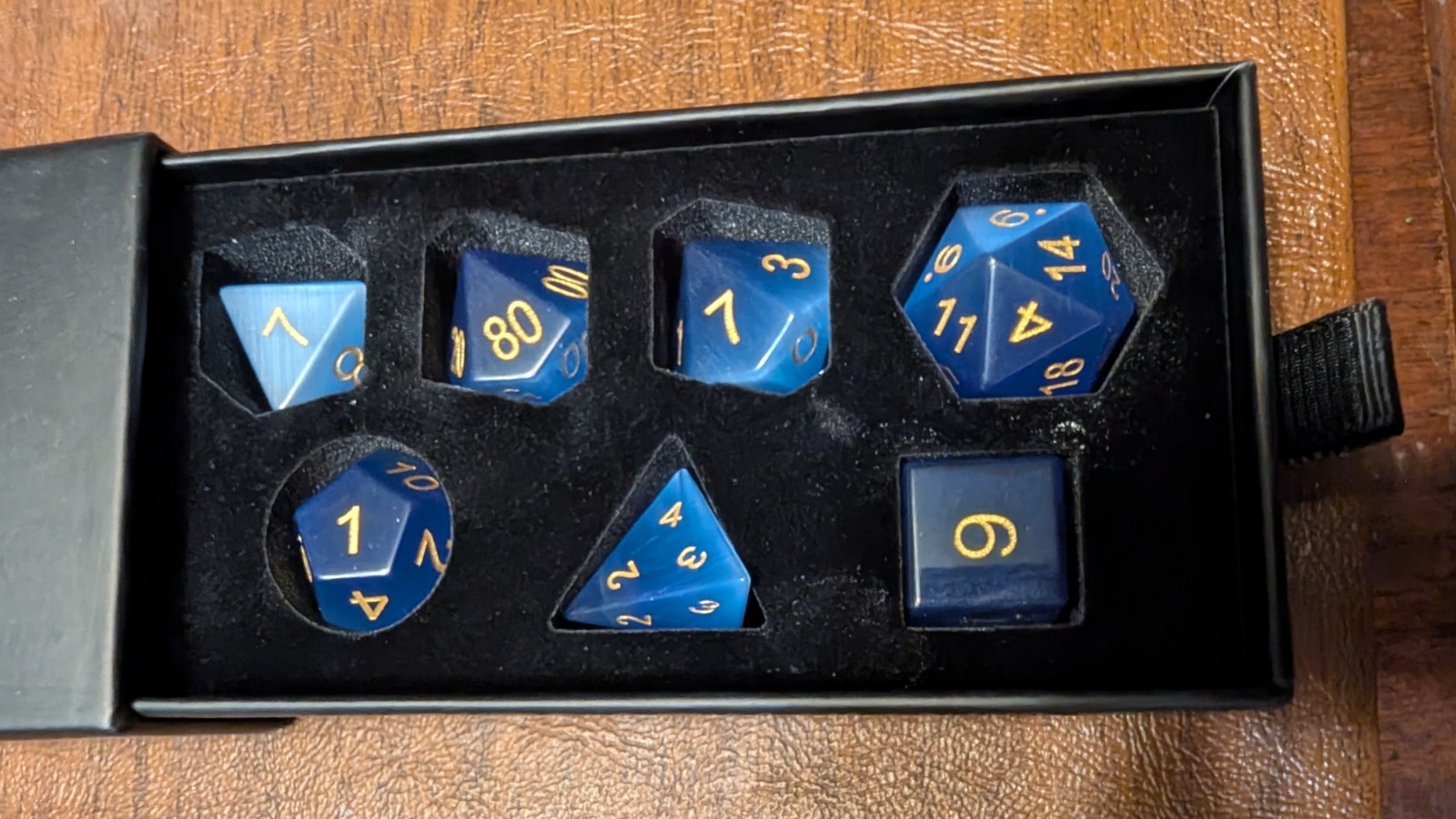 Dungeons And Dragons Roleplaying Cats Eye Dark Blue And Gray Dice Set New In Box