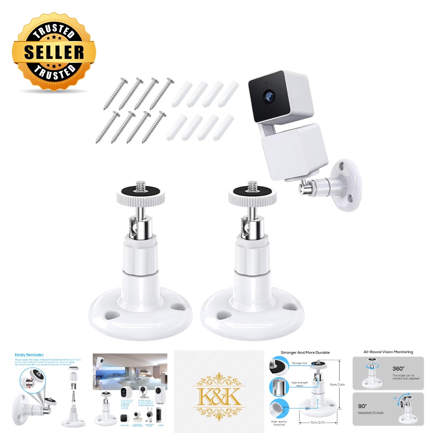 Universal Camera Bracket - 2 Pack for Wyze V3/V4 with 360° Swivel & Secure Grip