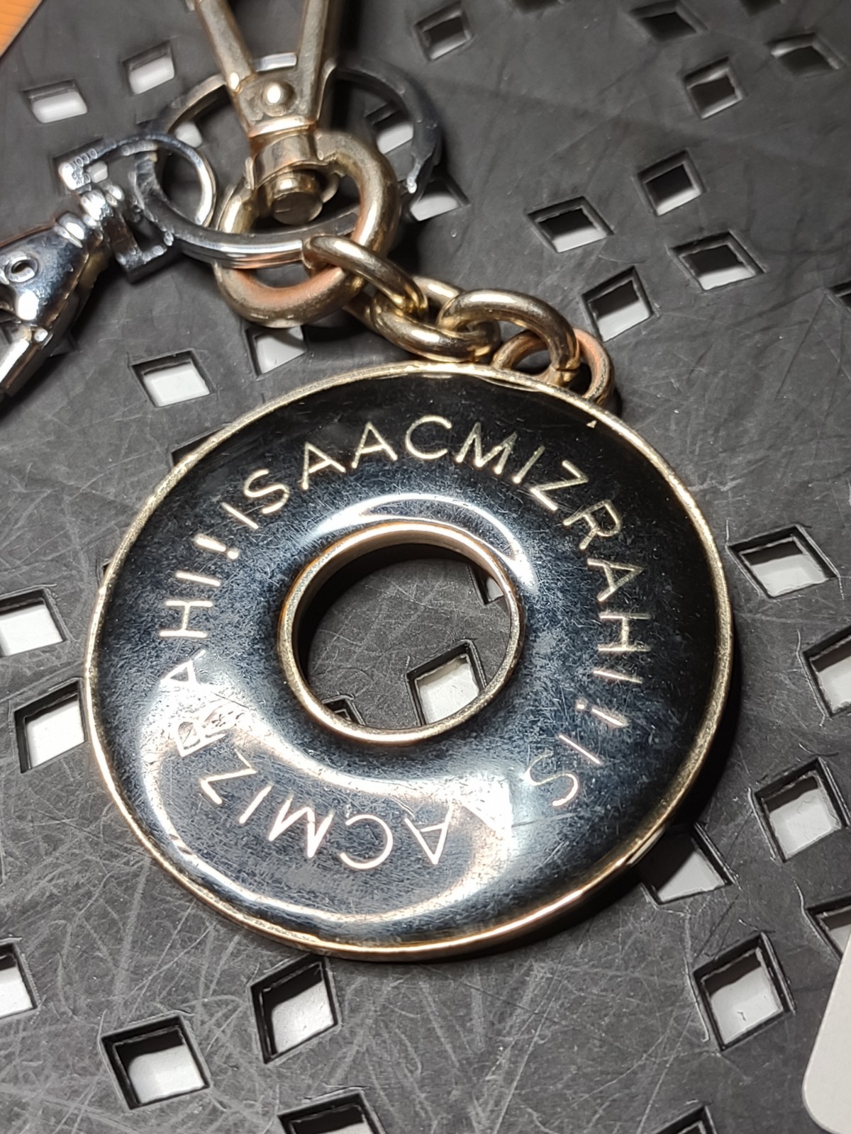 Heavy Round Black Isaac Mizrahi Keychain